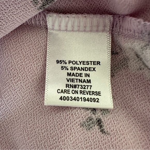 Elle Women’s Floral Print Lavender Purple Black Short Sleeve Blouse Size: Large - Picture 6 of 7